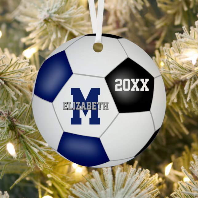 blue black girls boys school team colours soccer metal ornament (Insitu)