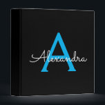 Blue Black Girly Script Monogram Name Modern Binder<br><div class="desc">Blue and Black simple  Script Monogram Name Binder. This makes the perfect sweet 16 birthday,  wedding,  bridal shower,  anniversary,  baby shower or bachelorette party gift for someone that loves glam luxury and chic styles.</div>