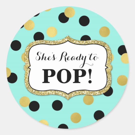 Blue Black Gold Confetti Baby Shower Ready to Pop Classic Round Sticker