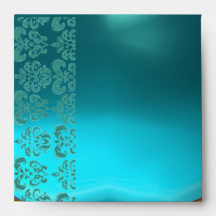 BLUE BLACK GOLD DAMASK TURQUASE AQUAMARINE ENVELOPE