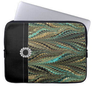 Blue Black Gold Elegant Laptop Sleeve