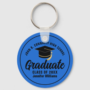 Blue Black Graduate Personalized 2025 Graduation Keychain