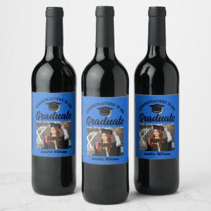 Blue Black Graduate Personalized Graduation Party Wine Label