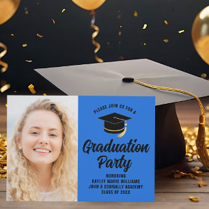 Blue Black Graduate Photo 2026 Graduation Party Invitation