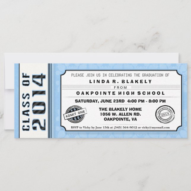 Blue & Black Graduation Party Ticket Invitation (Front)