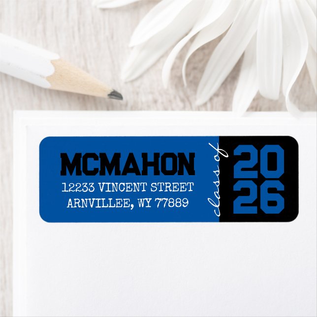 Blue & Black Graduation Return Address Labels (Matching Envelopes, Return Address Labels & Envelope Seals)