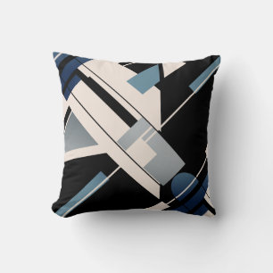 Blue Black Gray Beige Diagonal MCM-inspired Design Throw Pillow
