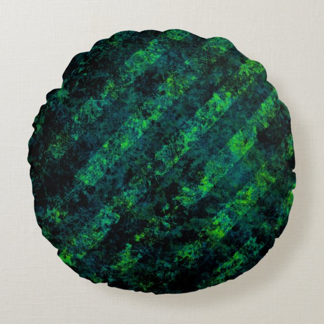 Blue black green striped background with blur, gra round pillow (Front)