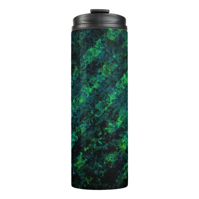 Blue black green striped background with blur, gra thermal tumbler (Front)