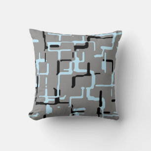Blue Black Grey Abstract Pattern Throw Pillow