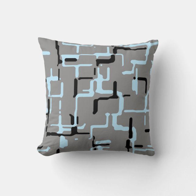 Blue Black Grey Abstract Pattern Throw Pillow (Front)