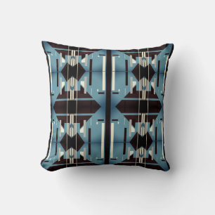 Blue Black Grey Beige Mediterranean Large Mosaics Throw Pillow