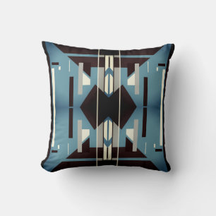 Blue Black Grey Beige Mediterranean Symmetrical Throw Pillow
