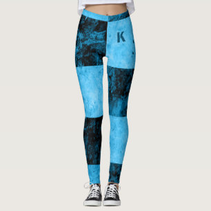 Blue Black Grunge Tiles Monogram Personalized Leggings