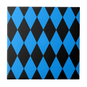 Blue Black Harlequin Diamonds Checkers Design Tile