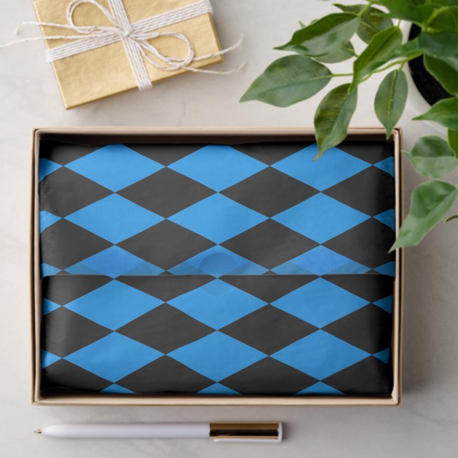 Blue Black Harlequin Diamonds Checkers Design  Tissue Paper (Creator Uploaded)