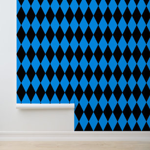 Blue Black Harlequin Diamonds Checkers Design Wallpaper