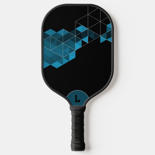 Blue & Black Hexagon Personalized Pickleball Paddle (Front)