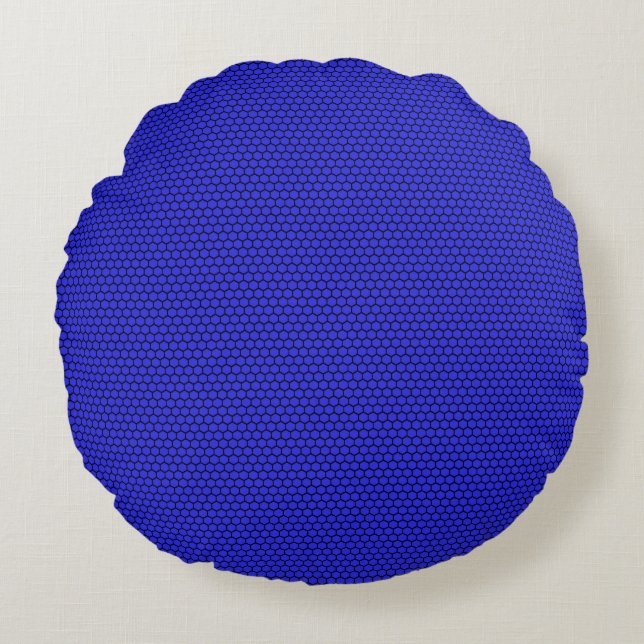 Blue Black Hexagon Seamless Pattern Round Pillow (Front)