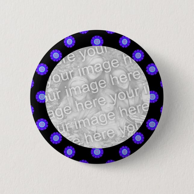 blue black Kaleidoscope pattern photo fame 2 Inch Round Button (Front)