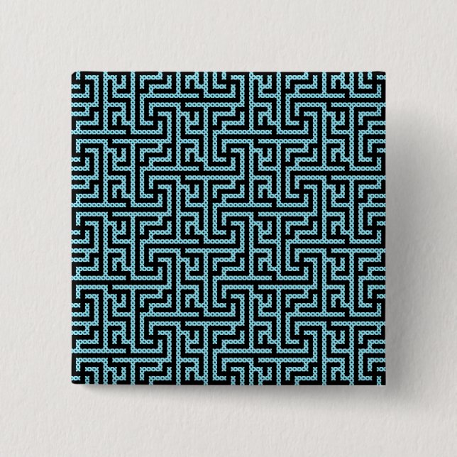 Blue & Black Labyrinth 2 Inch Square Button (Front)