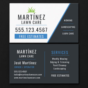 Blue & Black Lawn Care Landscaping Grass Cutting Business Card