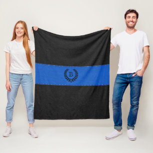 Blue & Black Leather Texture With Black Wreath Fleece Blanket