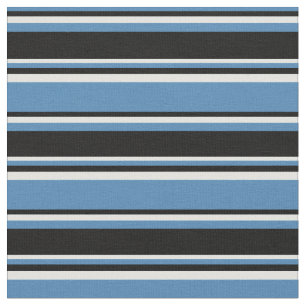 Blue, Black & Light Cyan Striped Pattern Fabric