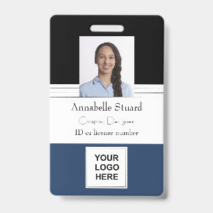 Blue Black Lined Name photo employee corporate Bad Badge