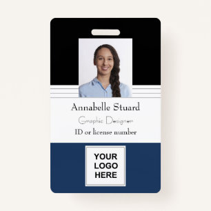 Blue Black Lined Name photo employee corporate Bad Badge