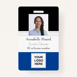 Blue Black Lined Name photo employee corporate ID Badge