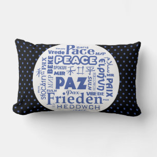 Blue/black Lumbar pillow/peace in multi-languages Pillow