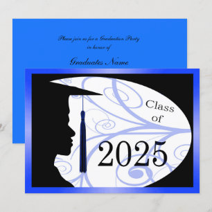 Blue & Black Man Silhouette 2025 Graduation Party Invitation
