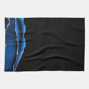 Blue Black Marble Gilded Agate Kitchen Towel