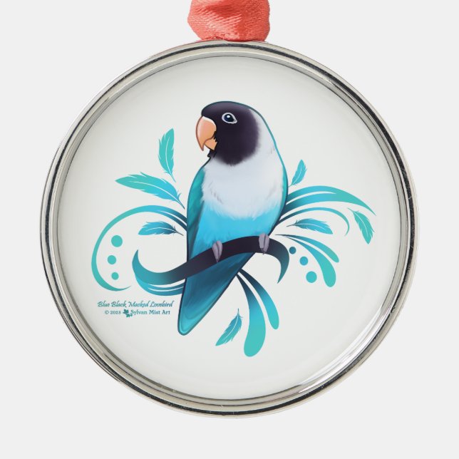 Blue Black Masked Lovebird Metal Ornament (Front)