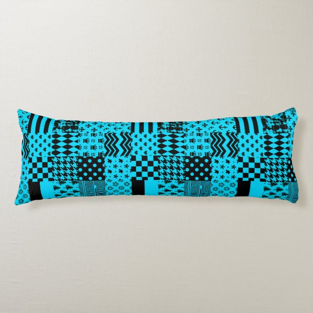 Blue Black Mixed Patterns Patchwork Design  Body Pillow (Front)
