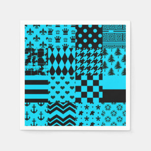 Blue Black Mixed Patterns Patchwork Design Napkin