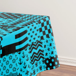 Blue Black Mixed Patterns Patchwork Design Tablecloth