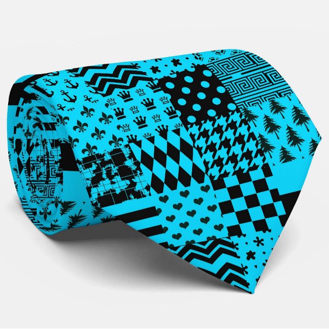 Blue Black Mixed Patterns Patchwork Design  Tie (Creator Uploaded)