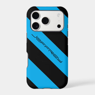 Blue & Black Modern Diagonal Stripe Custom w/Name