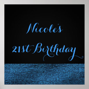 Blue & Black Modern Glam Sequins Party Banner Poster