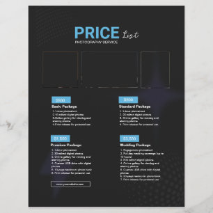 Blue Black Modern Photography Service Price List Flyer