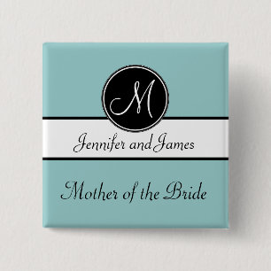 Blue Black Monogram Mother of the Bride Button