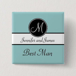 Blue Black Monogram Wedding Best Man Button