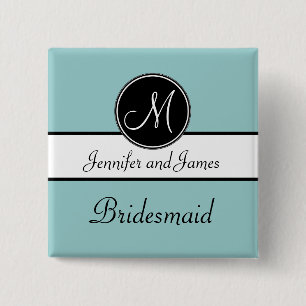 Blue Black Monogram Wedding Bridesmaid Button