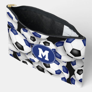 blue black monogrammed soccer balls pattern  accessory pouch
