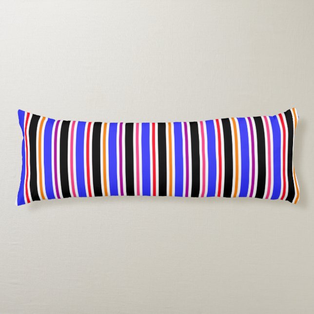 Blue Black Multi-coloured Colours Stripes Body Pillow (Front)
