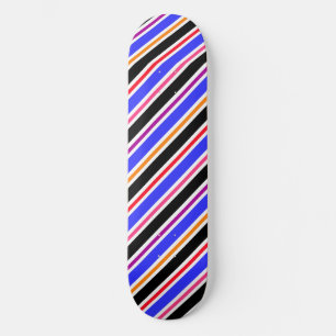 Blue Black Multi-coloured Colours Stripes Skateboard