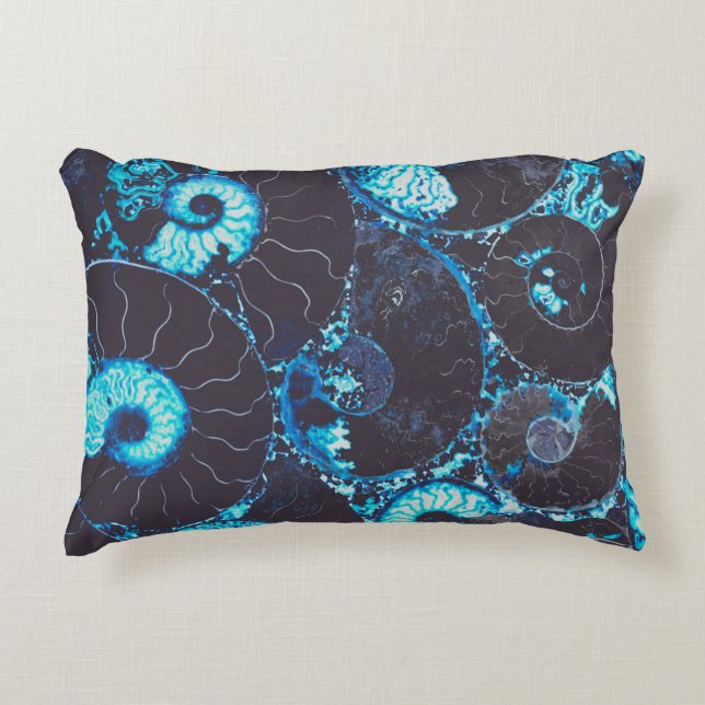 Blue black Nautilus shell pattern, scared geometry Accent Pillow (Front)