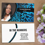 Blue Black Numbers Custom Professional Photo  Business Card<br><div class="desc">A blue and black numbers background on this design features a photo placeholder on the left with template name on the right. The back includes a coordinated design and colours with text fields for the business name and details. Replace the placeholder photo with your vertical format photograph. Fill in the...</div>